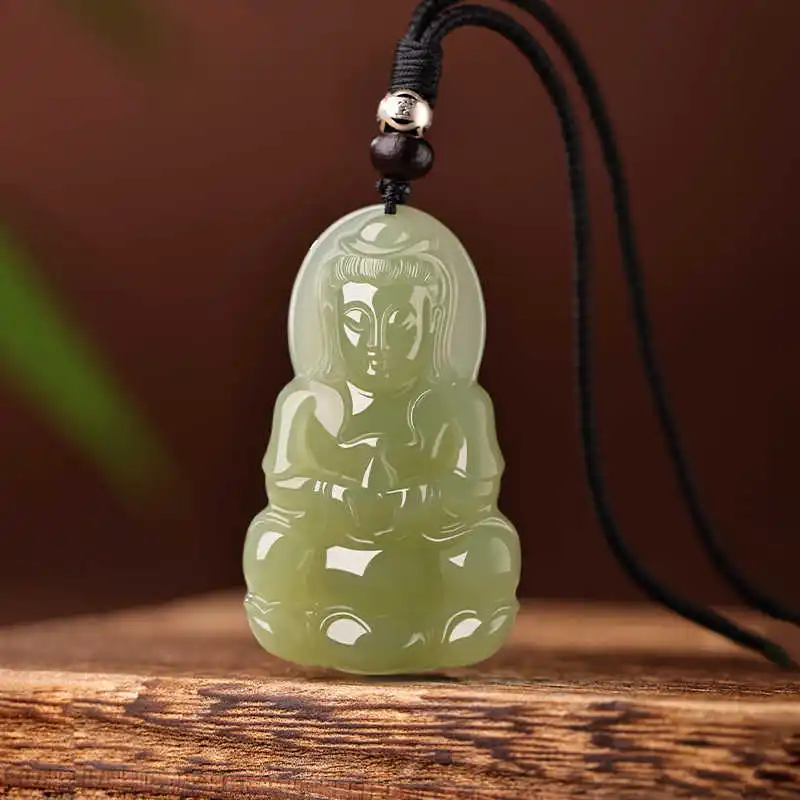 

Ювелирные изделия из натурального нефрита Hetian Jade Qingyu Guanyin, подвеска из нефрита, подвесная веревка для мужчин