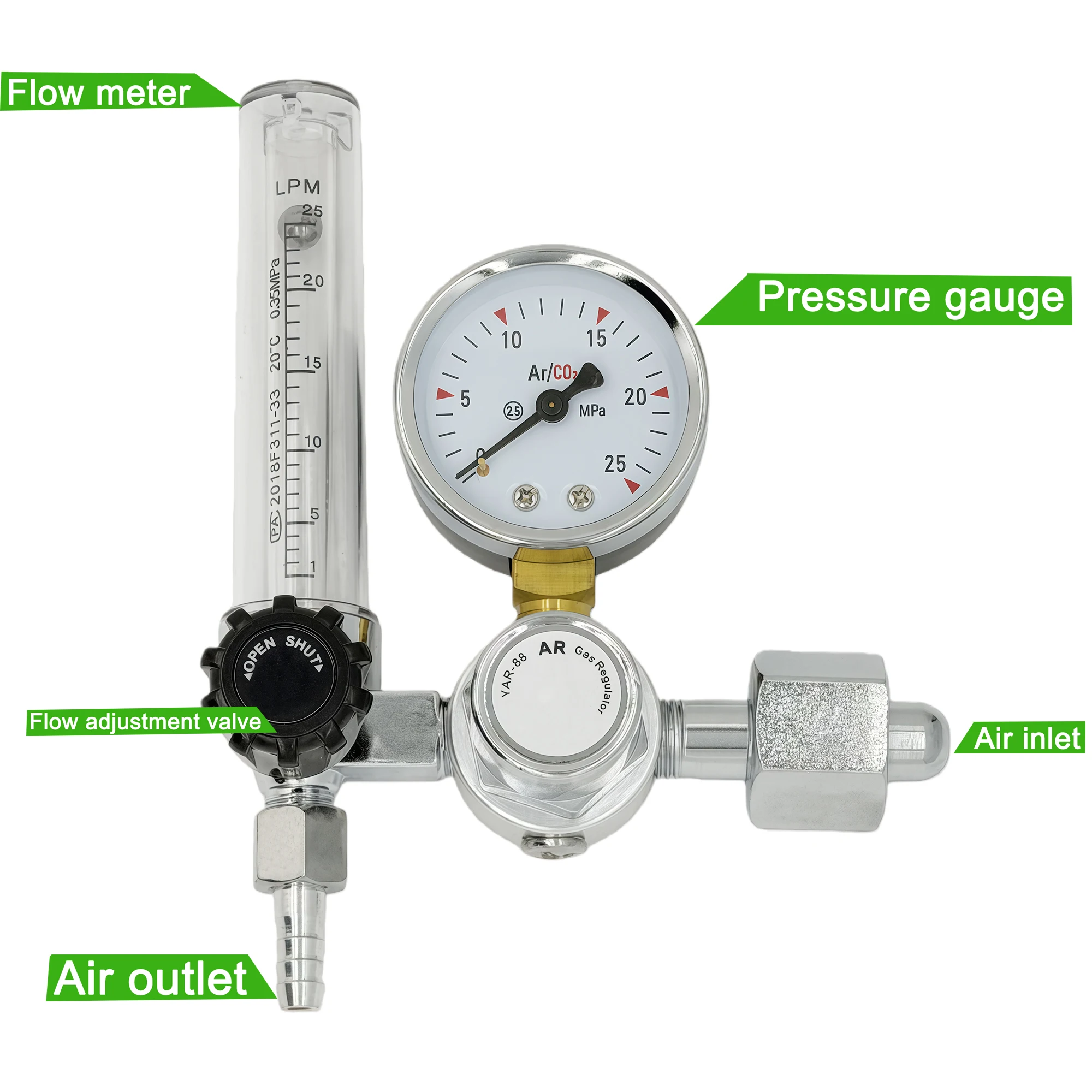 New 2022, CO2 Flow Meter Mig Tig 0-25 MPa, Standard Flow Meter, Welding Device, Argon Pressure Reducer