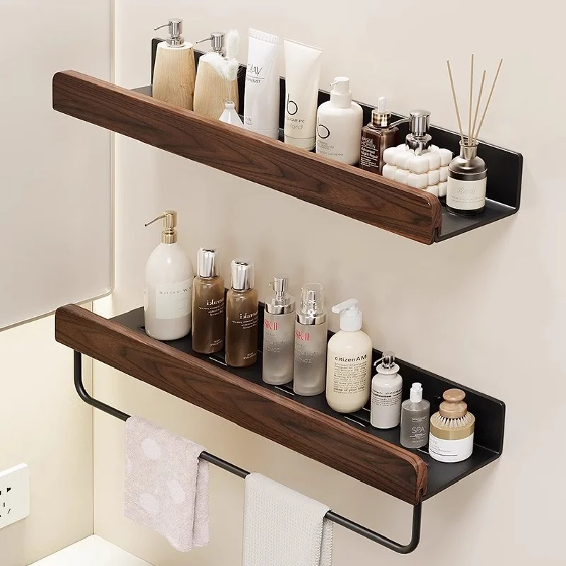 Badezimmer-Aufbewahrungsregal aus Walnussholz im chinesischen antiken Stil, Waschbecken, Toilettenwand ohne Bohren