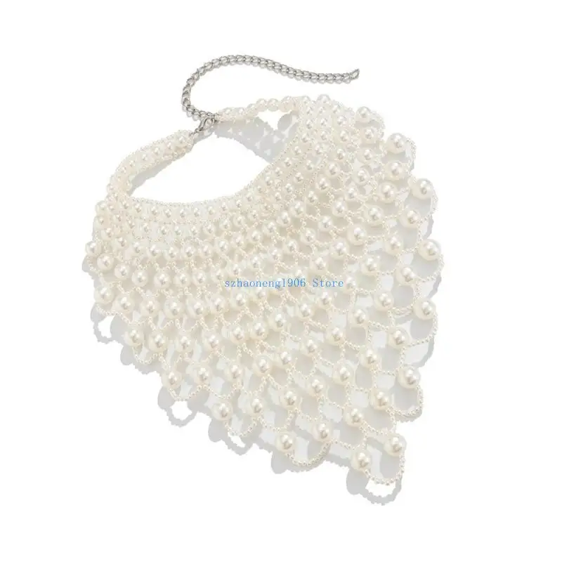 

85LF Practical Baroque Pearls Necklace with Mesh Tassels Detailing Portable for Enhancing Formal Attire Daily Casual Use