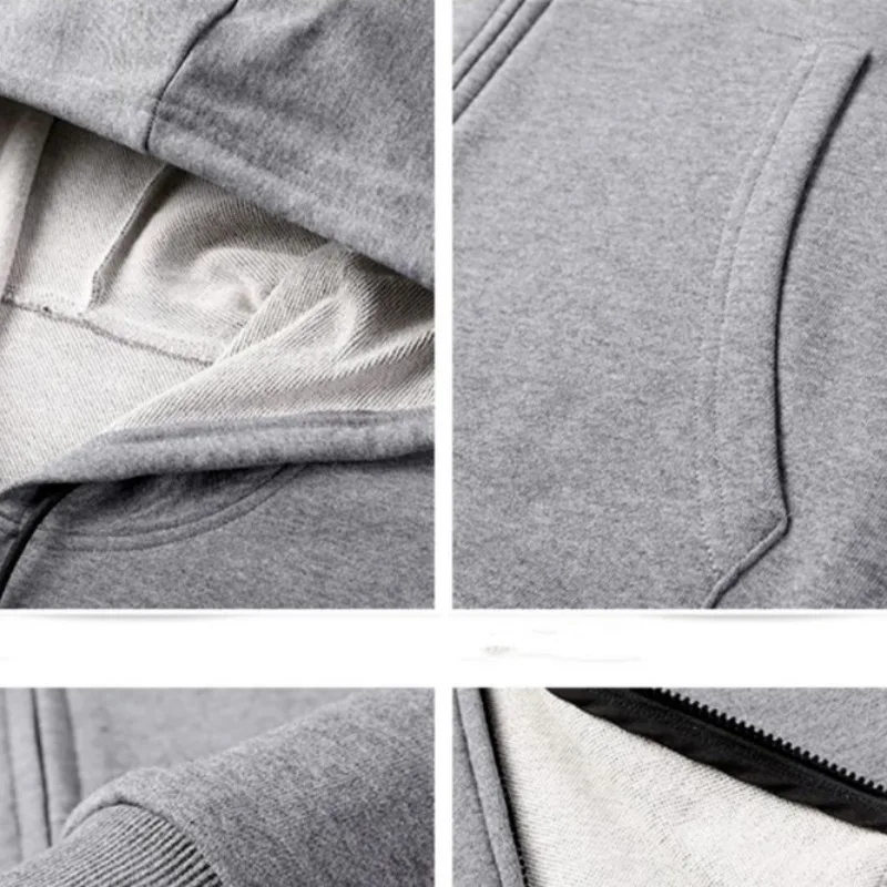 2023 Autumn and Winter Men's Hooded Patchwork Pockets Zipper Drawstring Solid Color Loose Casual Commuter Long Sleeved Coat