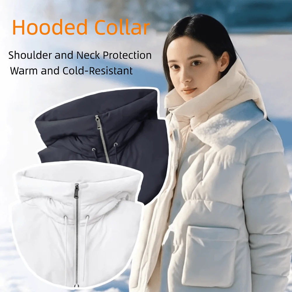 Winter Ultralight Down Hooded Hats Drawstring Zippper Coat Short Tank Top Removable Neck Cover Fake High Collars Unisex
