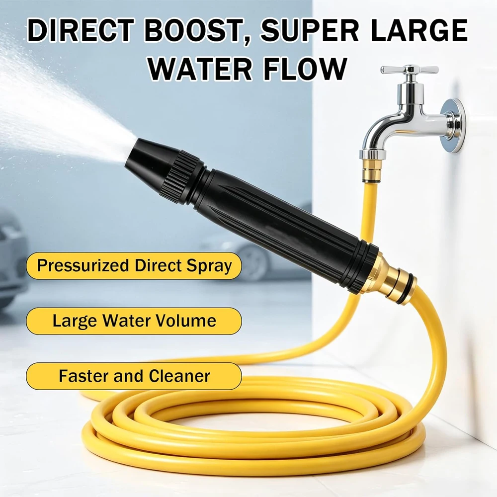 High Pressure Car Wash Water Gun, Adjustable Booster Nozzle, 5 Pattern Sprayer for Auto Cleaning & Plant Watering