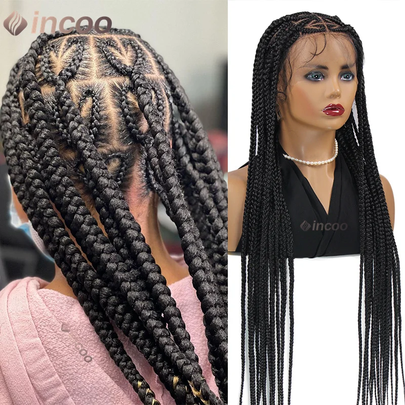 

36" Heart Box Braided Wigs Synthetic Full Lace Wig Braid African 613 Blonde Cornrow Lace Wig Ladies Long Faux Locs Braiding Hair