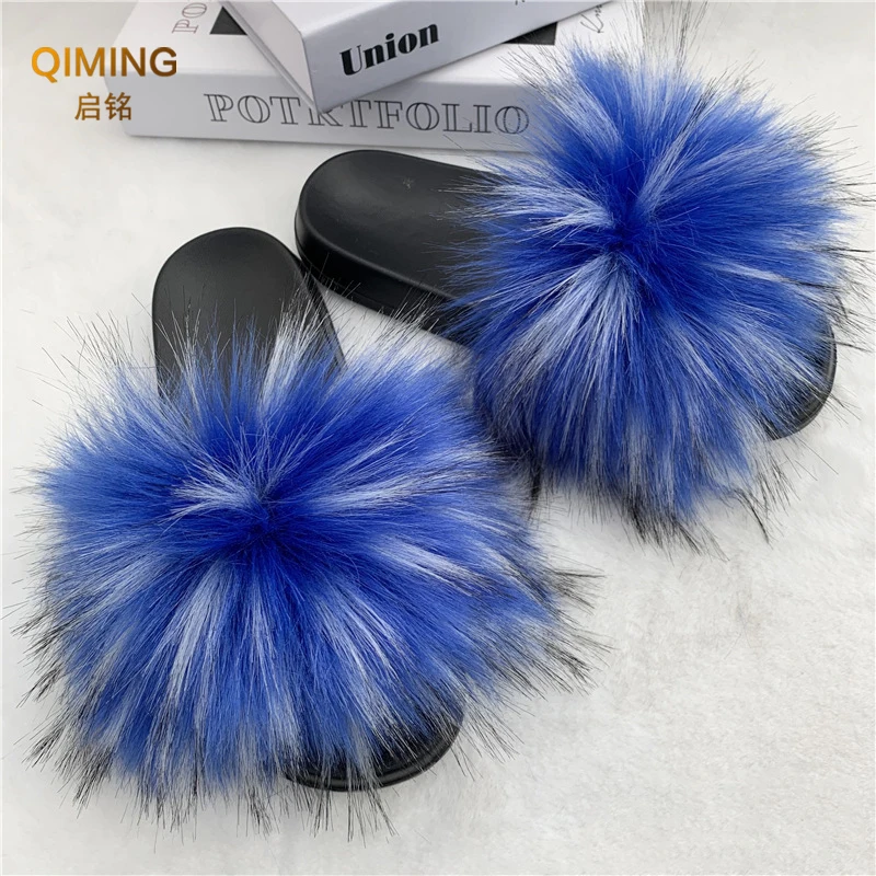 Summer Women Faux Fur Slippers Non-slip Woman Slides Plush Fluffy Outdoor Indoor Flip Flops Ladies Slide Sandals Fuzzy Slipper