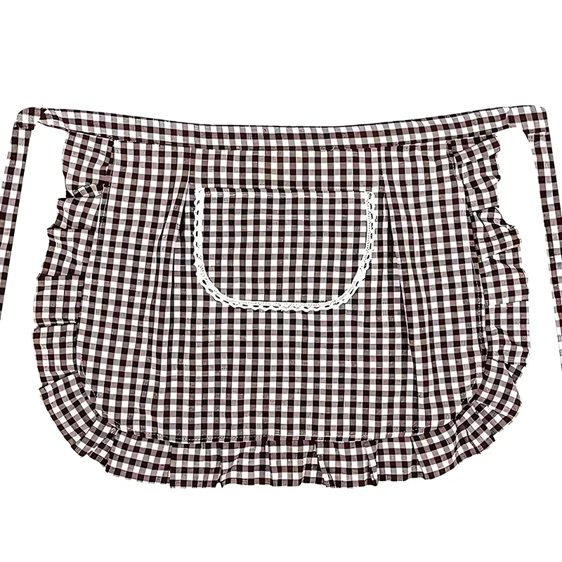 Grembiule a quadri quadrato a mezza vita in misto cotone per cucina domestica, resistenza alle macchie, abbigliamento da lavoro, componenti aggiuntivi da cucina