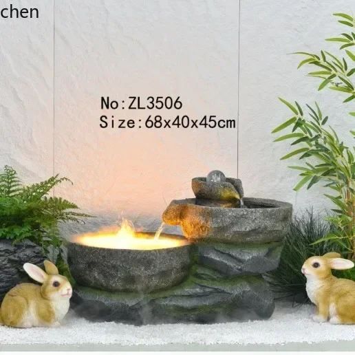 chinese rockery flowing water balcony courtyard  fountain  layout indoor and outdoor staircase landscape  decoration