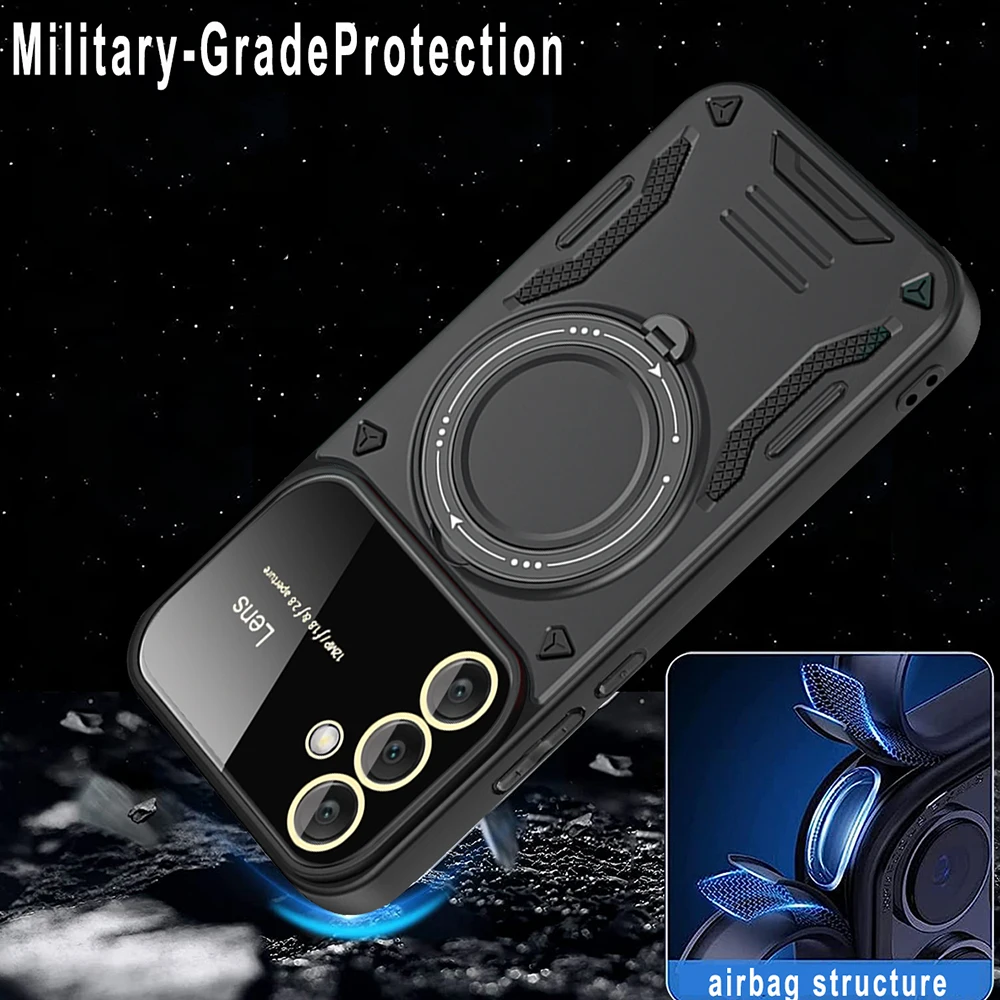 Funda para Samsung Galaxy S24 S23 Ultra Plus FE A55 A35 A15 A54 5G, soporte de anillo magnético, soportes de protección, fundas de pata de cabra