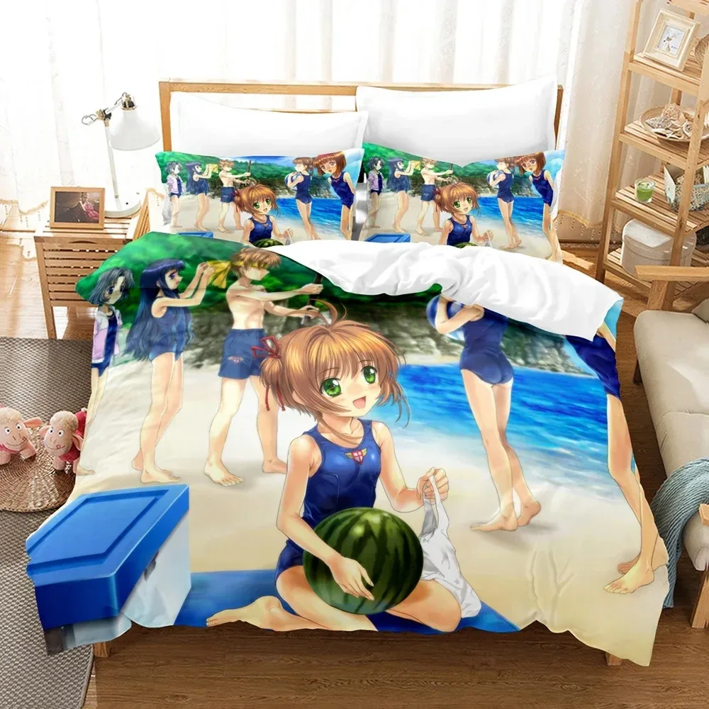 Fashion 3D Card Captor Sakura Bedding Sets Duvet Cover Set With Pillowcase Twin Full Queen King Bedclothes Bed Line customizable