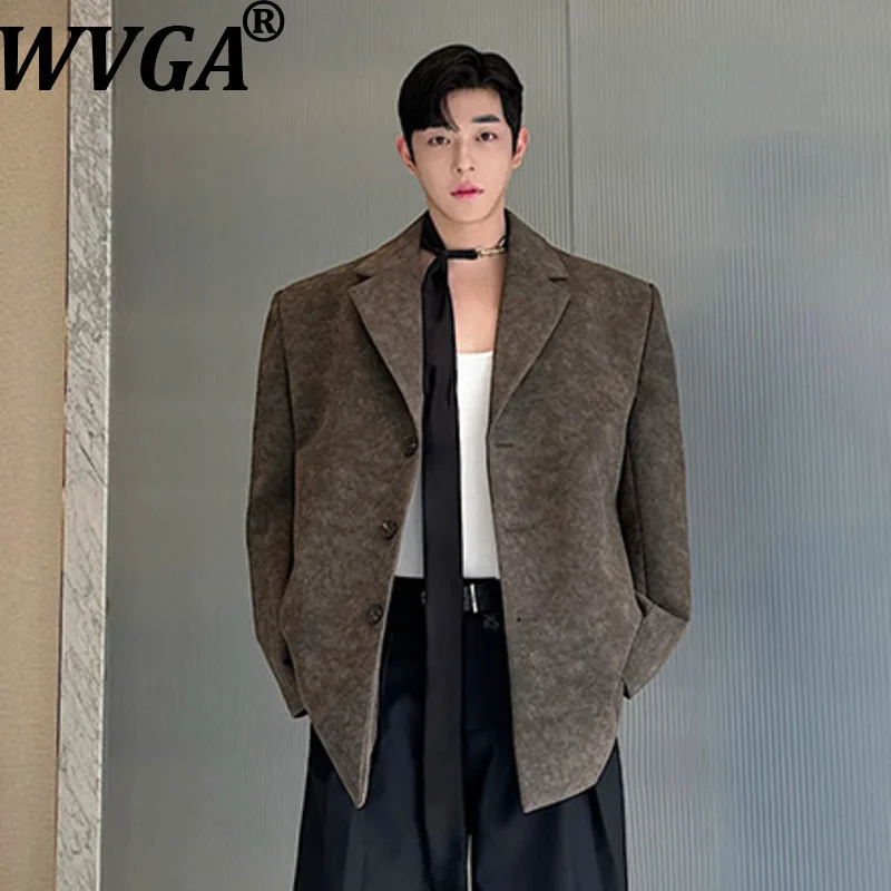 

WVGA Autumn Winter New Men Tide Trendy Long Sleeve Leather Blazer Niche Chic Casual Belt Turn-Dpon Collar Suit Jacket Ins W17294