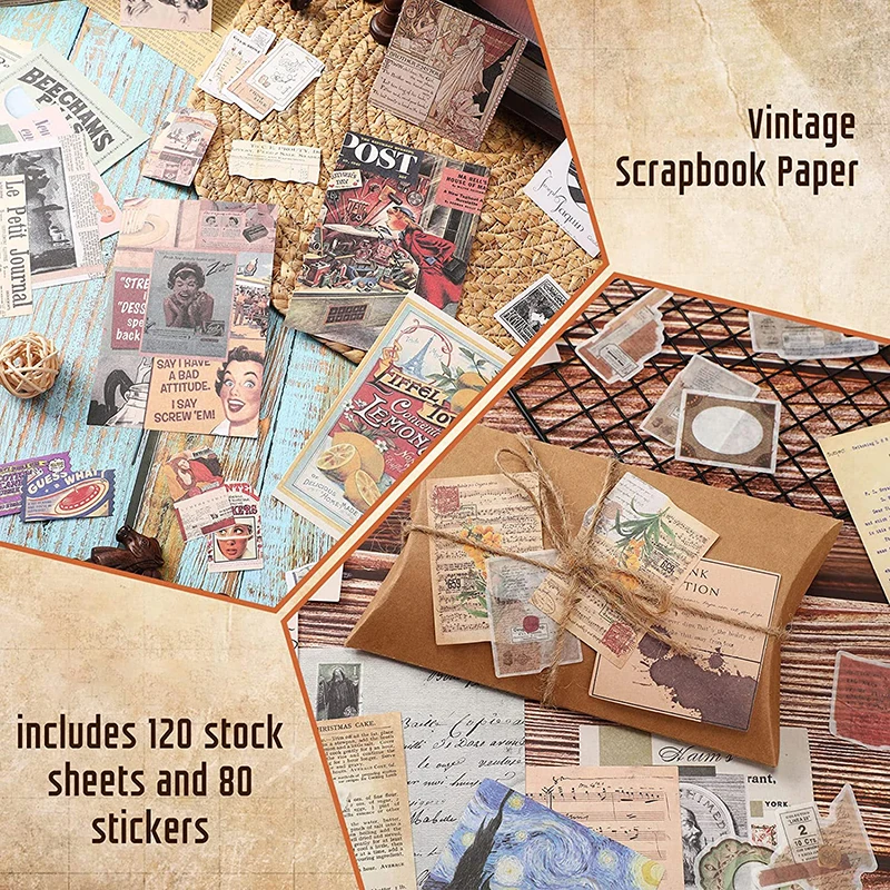 200 sztuk/zestaw Vintage Journaling papier do scrapbookingu estetyczne księga gości Washi papier samoprzylepny dla Journal Supplies sztuka DIY Craft