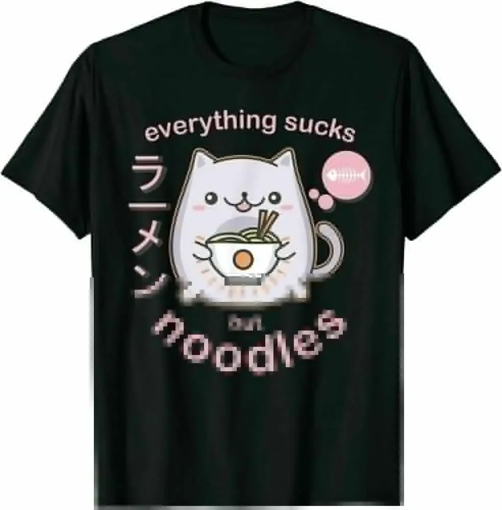 

Pastel Goth Ramen Noodle Cat T-Shirt - Anime Kawaii T-Shirt Funny Gift Y2K tops Unisex Summer Short Sve