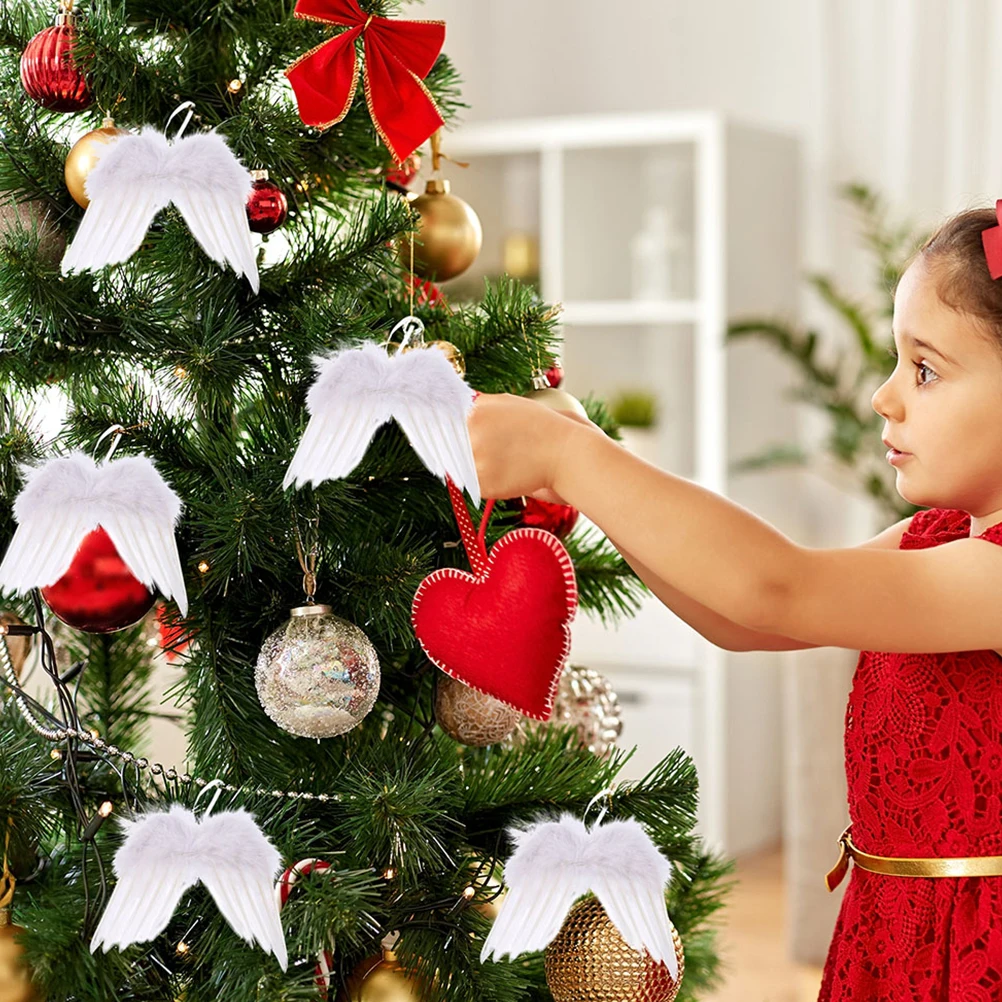 

10Pcs Angel Wing Ornaments Christmas Tree Decorations Hanging Xmas Tree Wings Pendants Holiday Plume Wing Decor for Home Car