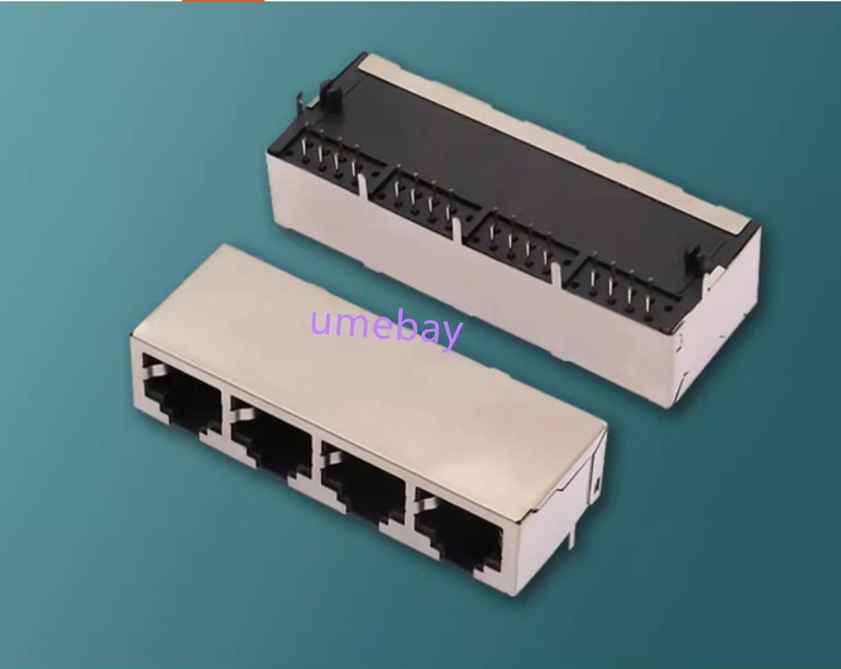 20pcs /  RJ45-5903 all inclusive 10P8C unlit 4P rear two pin connected 1X4 shielded 90 degree bent pin horizontal socket