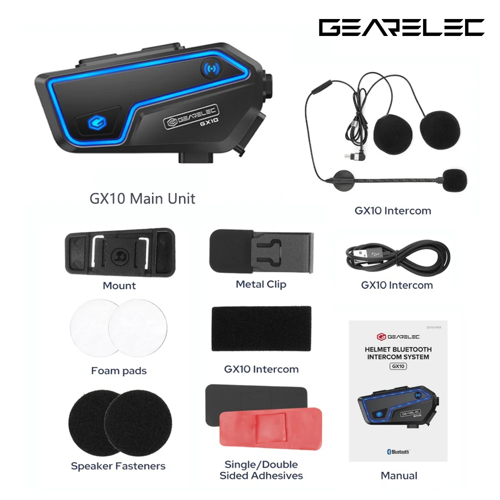 GEARELEC GX10 Bluetooth Motor Intercom Helm Headset 10 Rijders Draadloze BT Motor Interphone Muziek Delen PK B4FM-X