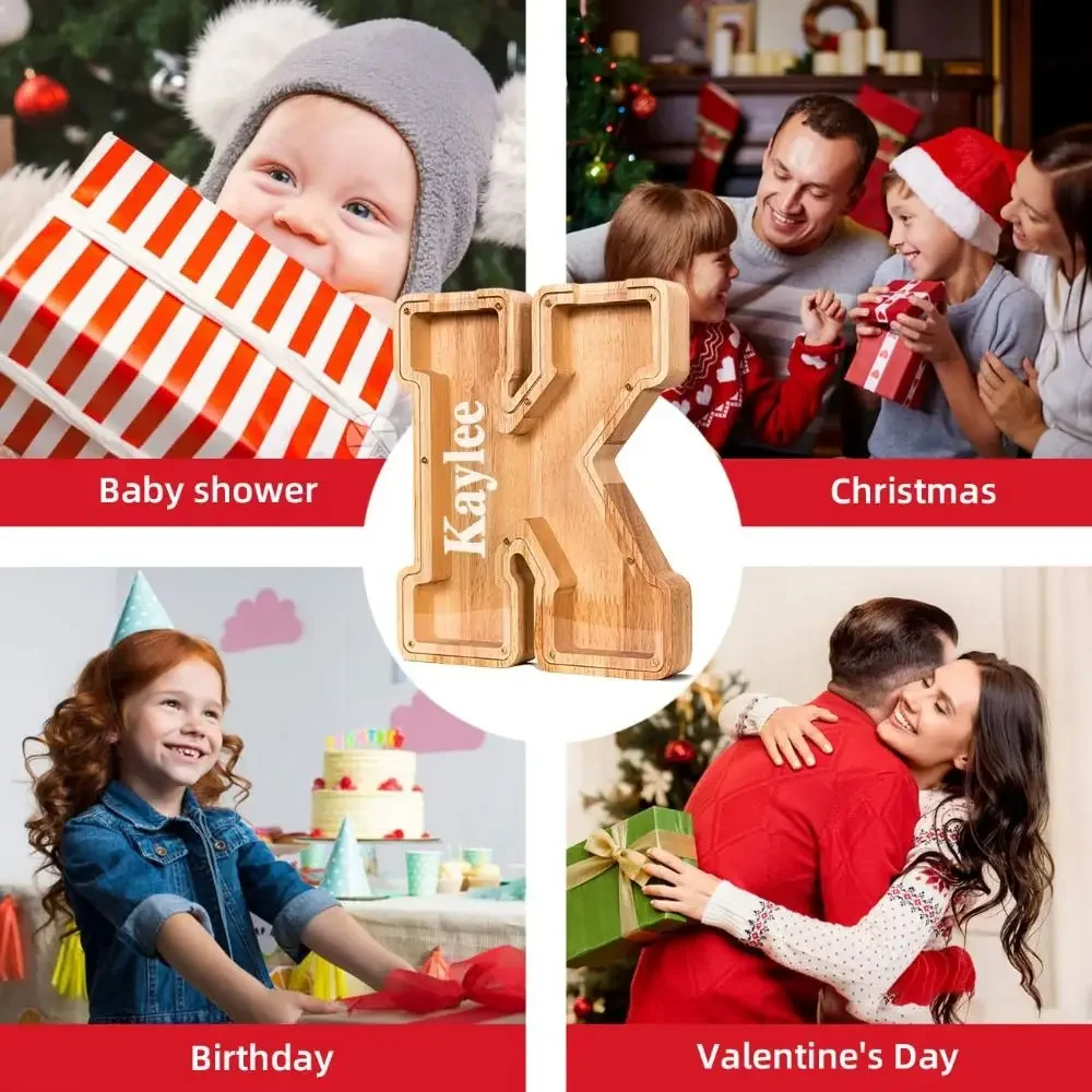 Afbeelding 7: Spaarpot 26-letters Houten Letter Spaarpot Creatieve Duurzame Muntopbergdoos Helder Acryl Kinderspeelgoed Opbergdoos Cadeau