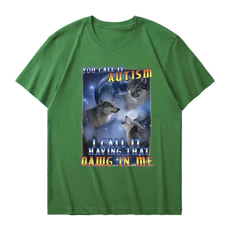 Vintage Autism Wolf Oversize Cotton Graphic Shirt T Shirts Retro Casual Short Sleeve Tshirt Men Women Clothes T-Shirts