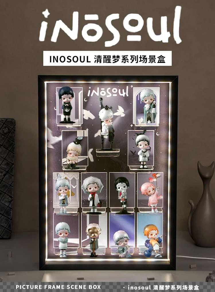 

INOSOUL Lucid Dream Wood Blind Box Display Box USB 3-Level Dimmable LED Wall-Mounted 13-Figure Showcase Birthday Ritual Gift