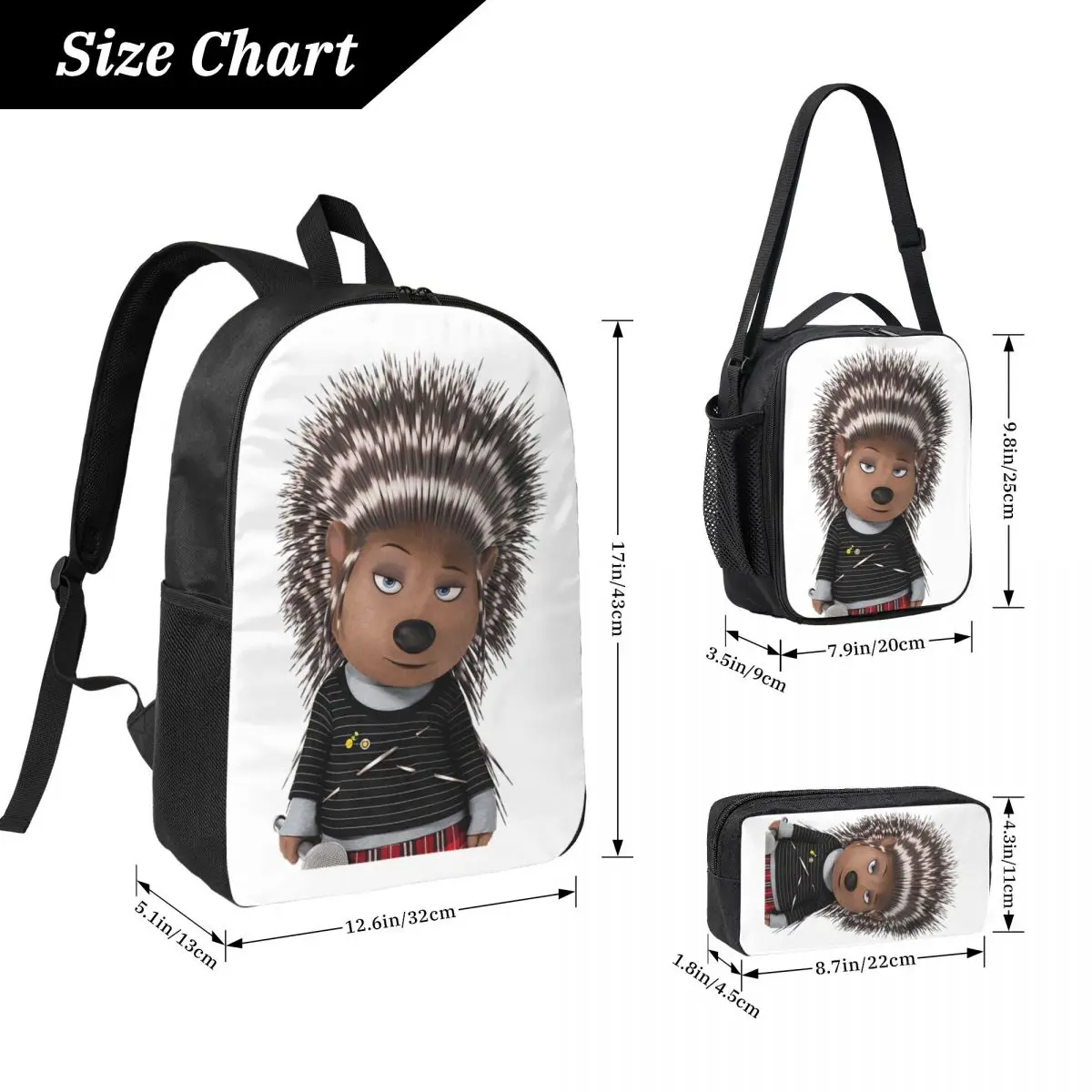 Ash Sing Movie Character Backpack Student Boys Girls BookBag School Bag Laptop Shoulder Bags 3ps Insulated Lunch Bag Pencil Case