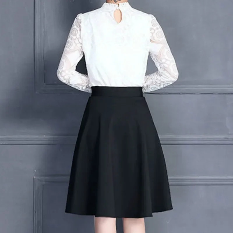 Skirts Women Popular M-3XL Pleated Solid Pocket Elastic Waist Middle Skirt Trendy All-match Office Lady Skin-friendly Elegant