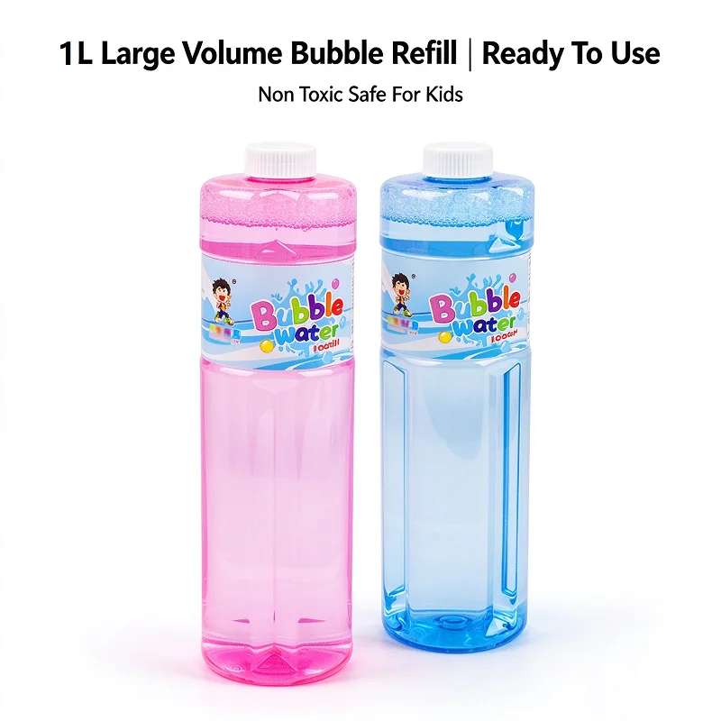 1L Bubble Solution Refill Concentrate, Pre-Mixed Liquid for Machine Gun Wand Camera, Non-Toxic, Kids Outdoor Summer Party Toy