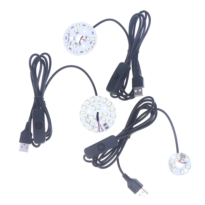 New 1Pc USB Plug DC5V LED Light Source SMD 5730/2835 LED Light Beads Ring Chip With Black 1.5M Swtich Cable 3/5/10W White Light