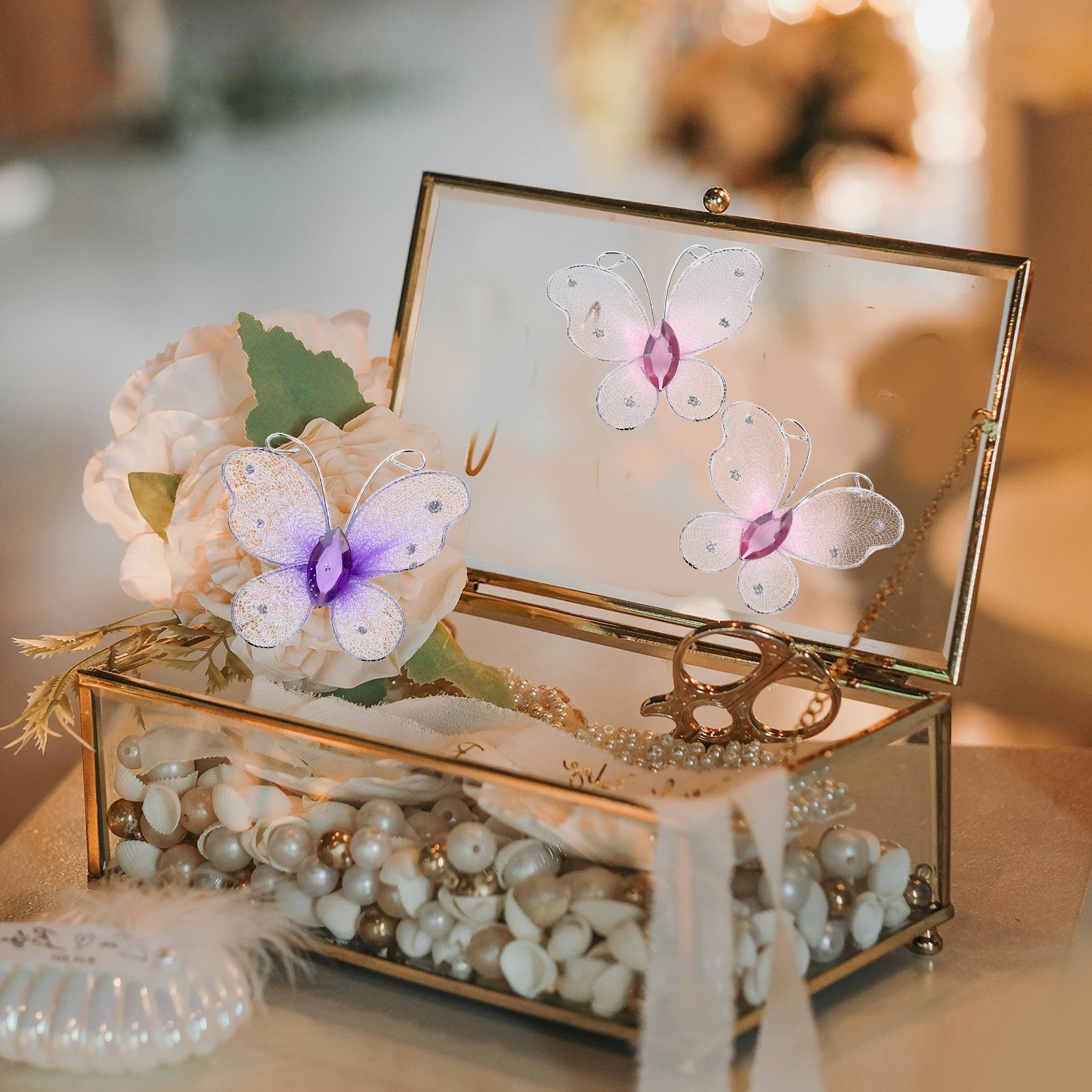 

50 Pcs Wire Mesh Butterfly Glitter Butterflies Table Scatter Metal Gem Decorations with