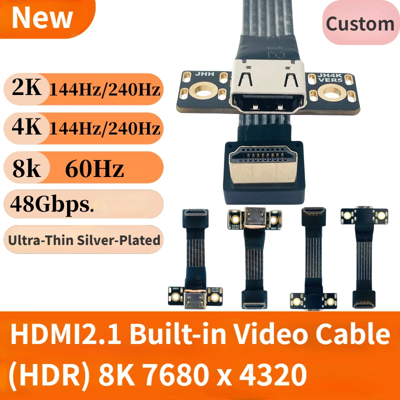 HDMI2.1 Extension Cable HD2.1 Built-in Cable Silver-Plated Wire HDMI-2.1 ITX Chassis Extender 8K@60Hz 4K@120Hz Video Audio Cable