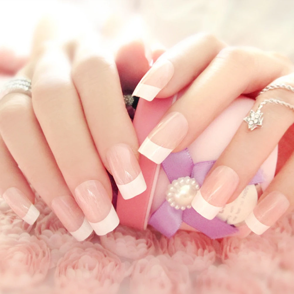 

24Pcs Clear False Nails French Tip Full Cover Artificial Nails Easy to Shape File Paint for Gel Acrylic Fiberglass Home