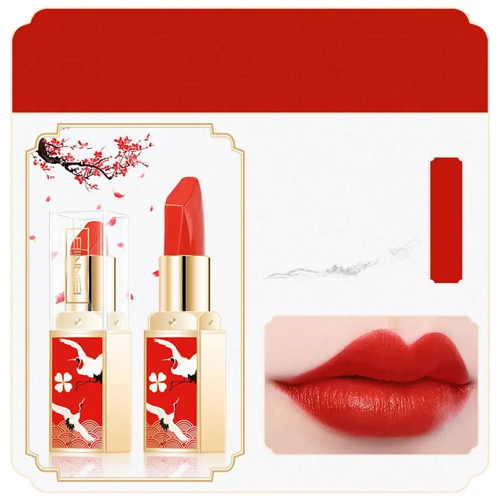 Batom de veludo matte para mulheres, batom gravado 3D, maquiagem diária, banquete de casamento, presente de cosméticos, estilo chinês, estilo étnico, D3F7