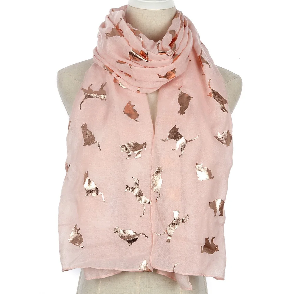 

New Design Polyester Cat Print Scarf Soft with Frayed Hem Animal Scarf Lightweight Rectangular Shawl Wrap