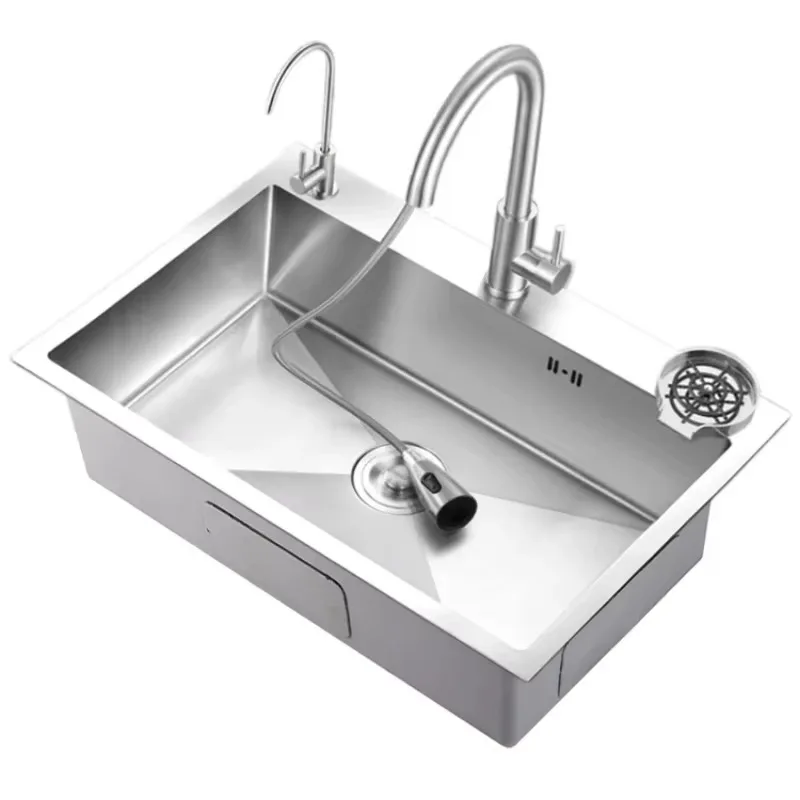 304 Stainless Steel Single Basin Kitchen Sink, Above Counter & Undermount Installable Washing Basin for Bar & Home Kitchen