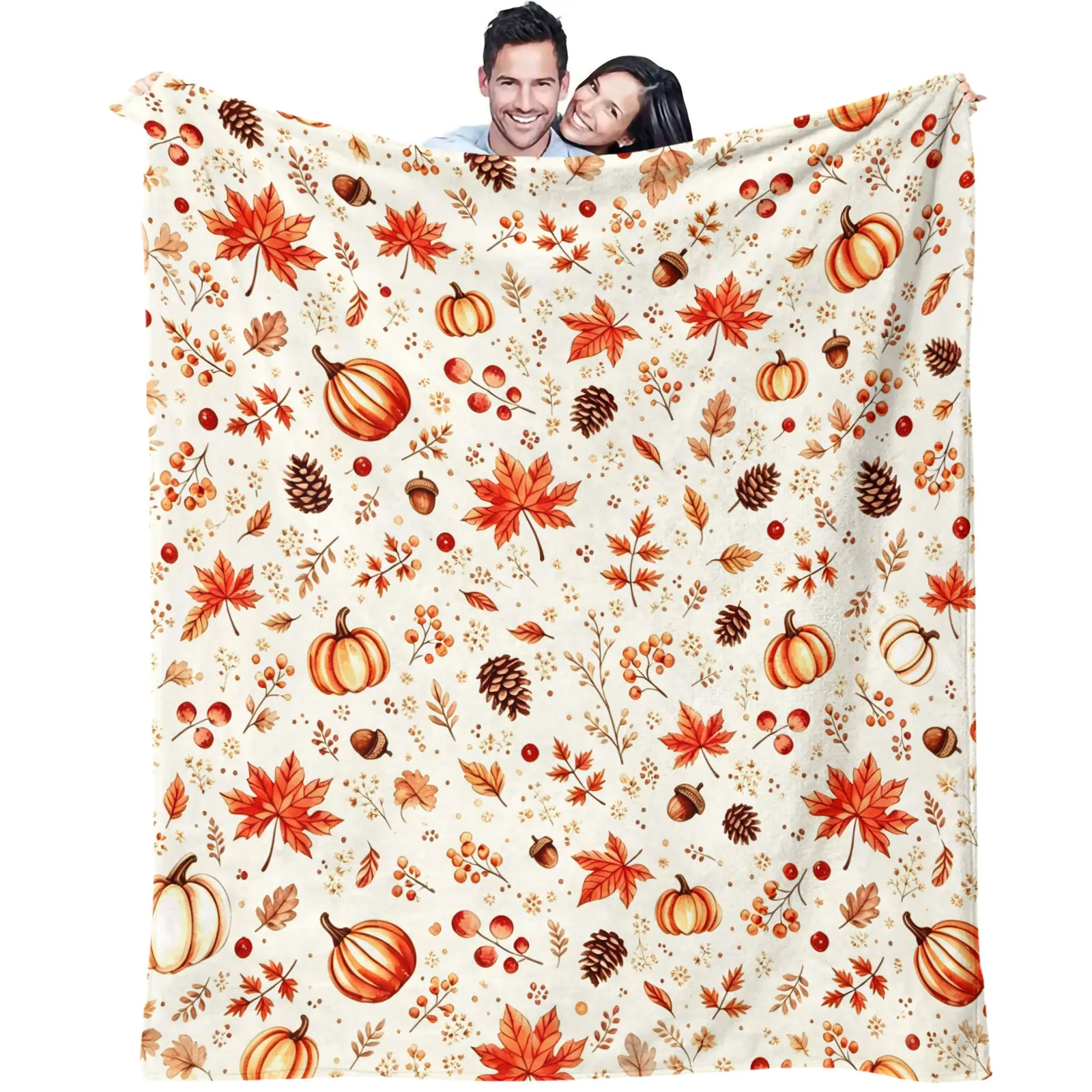 Pumpkin Maple Leaf Flannel Blanket Soft Microfiber Throw Blanket Thanksgiving Fall Harvest Decor Sofa Bed Travel Warm Blanket