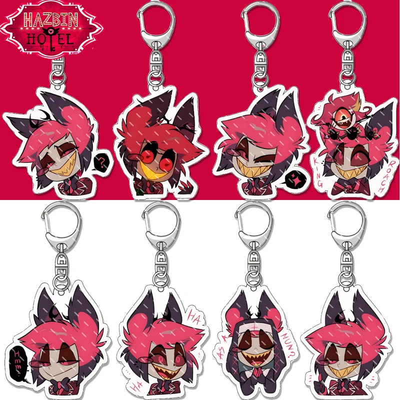 Hazbin فندق Alastor سلسلة مفاتيح من الكرتون أنيمي حقيبة الظهر حقيبة الديكور الاكريليك قلادة كيرينغ اكسسوارات لطيف حلية المشجعين هدية