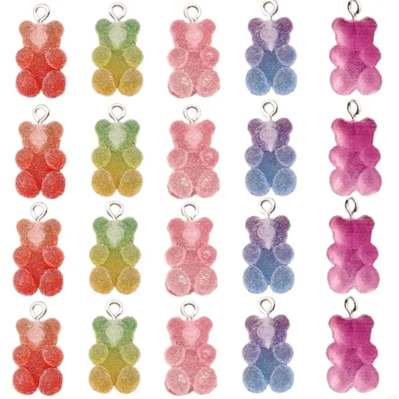20Pcs Assorted Colorful Bear Heart Star Adornments for Necklace Bracelet Making