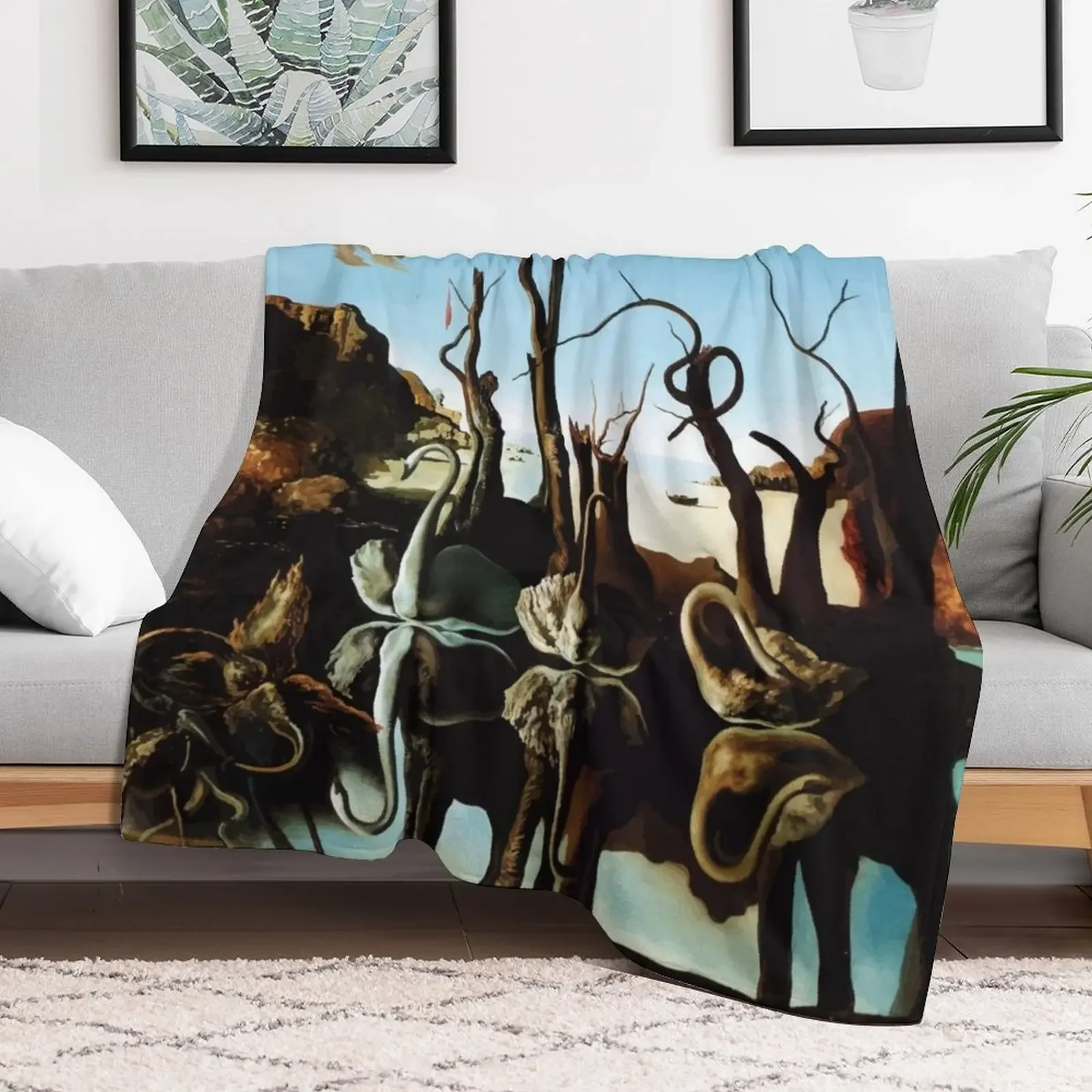 Salvador Dali | Swans Reflecting Elephants Throw Blanket Cozy Napping Blanket Gift for Mom Dad