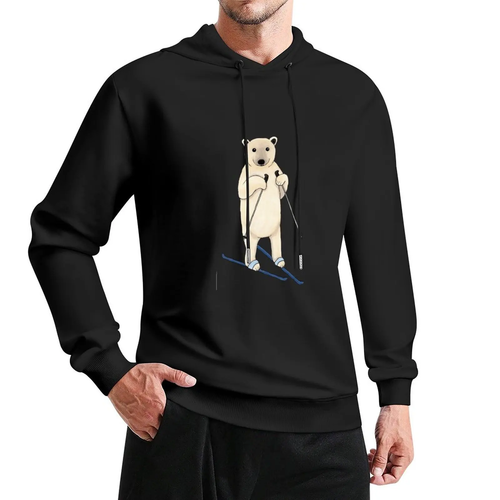 Polar bear goes skiing Pullover Hoodie male clothes hoodie