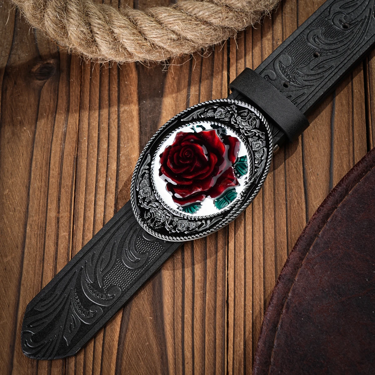 Western Denim PU Belt - Men's decorative printed engraved vintage belt