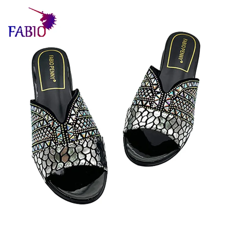 FABIO PENNY Women\'s Rhinestone-Decorated Slippers Fashionable Shiny Thick-Soled Comfortable Casual Commuting Slippers