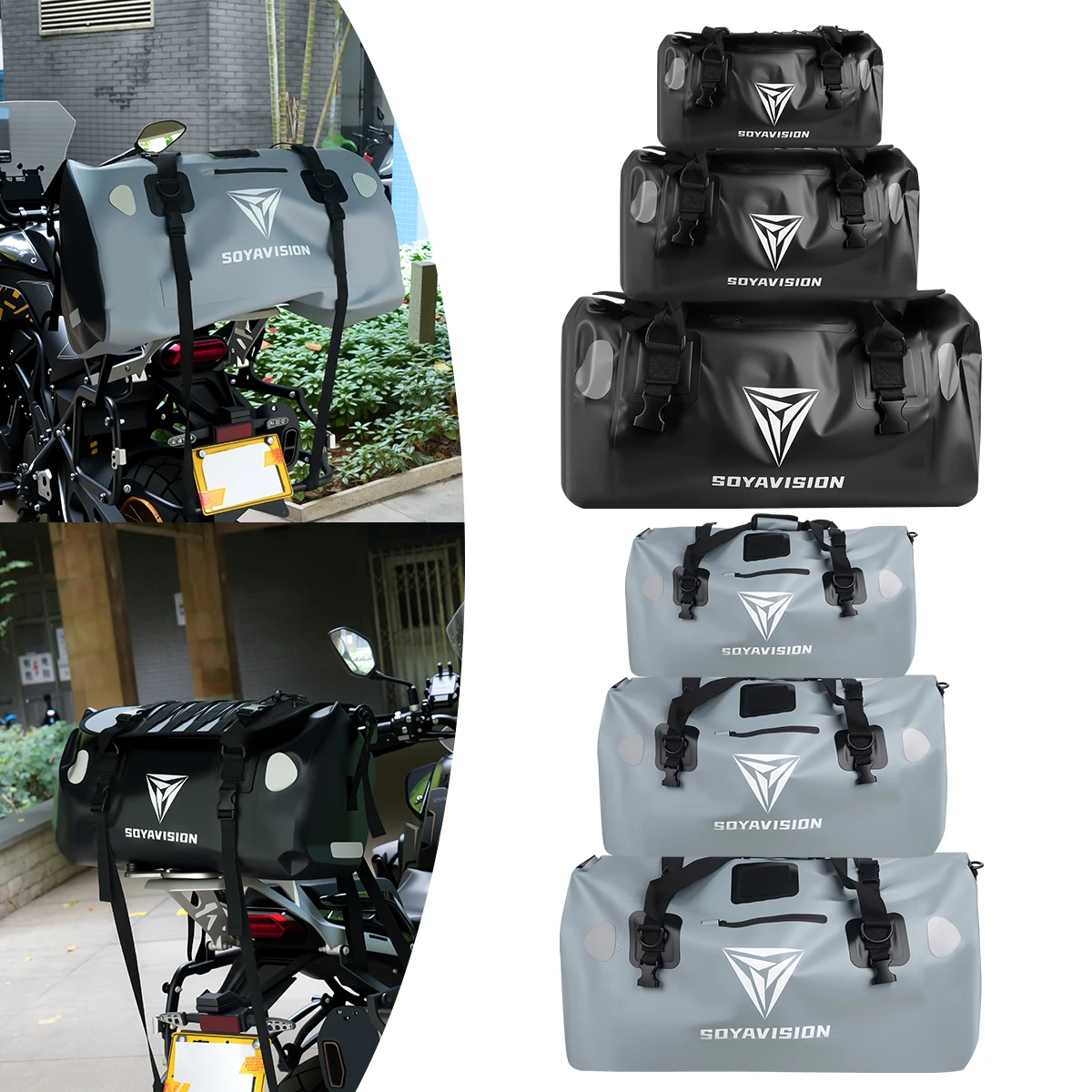 

Black/Grey Motorcycle Saddle Bag Waterproof 20L/50L/100L Universal Pannier Side Bag Top Travel Luggage Box Free Combination