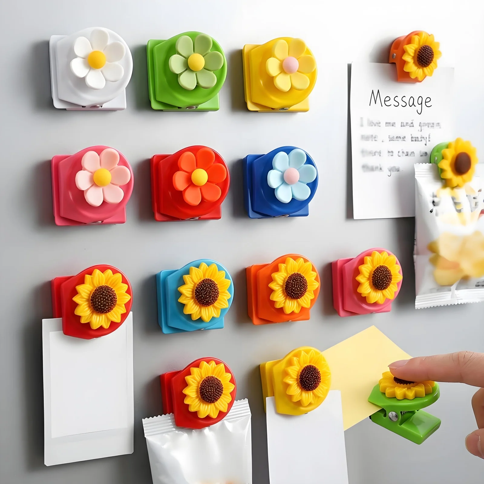 12 Pcs Flower Chip Clip Resin Flower Shape Fridge Magnet Floral Seal Clip Whiteboard Decorative Magnet for Office Kitchen Home