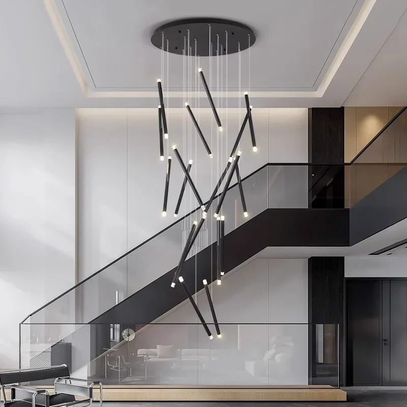 Nordic Staircase Chandelier Minimalist Long Strip Restaurant Chandelier Modern Duplex Island Platform Living Room Led Chandelier