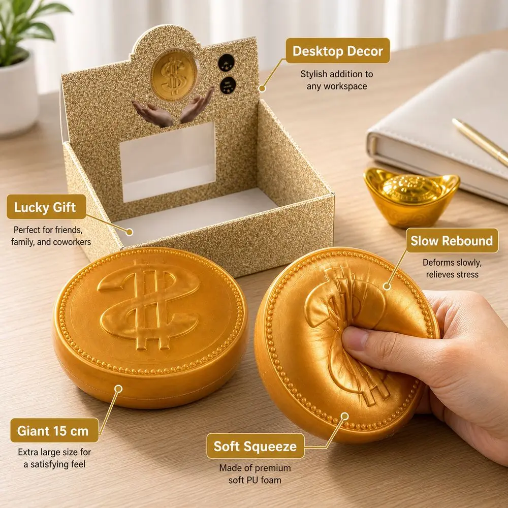 15cm Extra Large Big Gold Coin Squeeze Embossed Dollar Sign Soft Maltose Fidget Realistic Coin Shape Slow Resilience