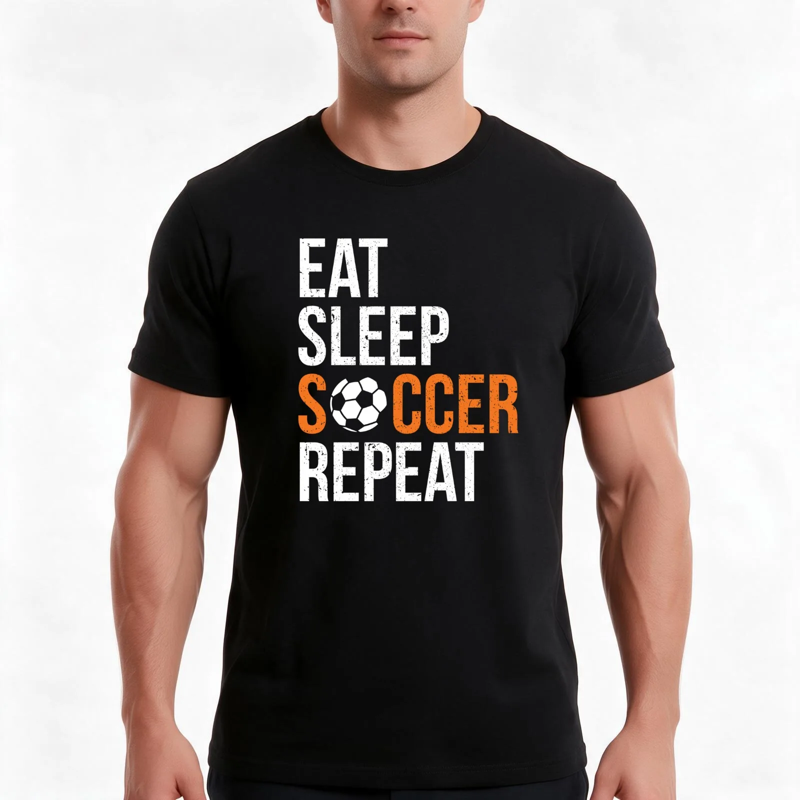 Eat Sleep Soccer Repeat Vintage T-Shirt, Summer Casual Cotton Tee, Oversized Streetwear Tops, Vintage Graphic Print, 100% Cotton