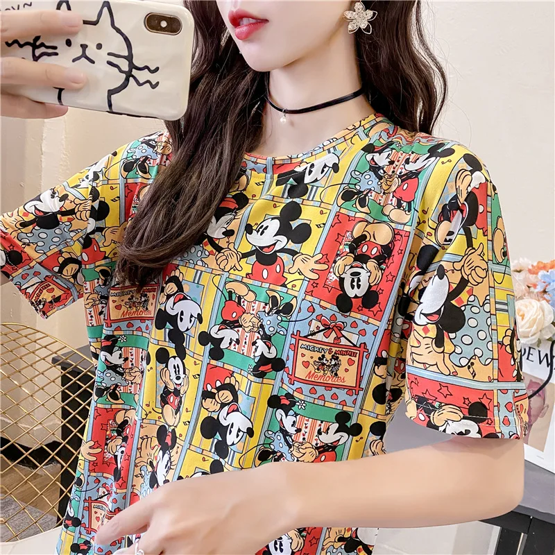 cartoon Mickey Minnie covered with printed summer short-sleeved T-shirt Girl loose Mickey women half-sleeved top T-shirt