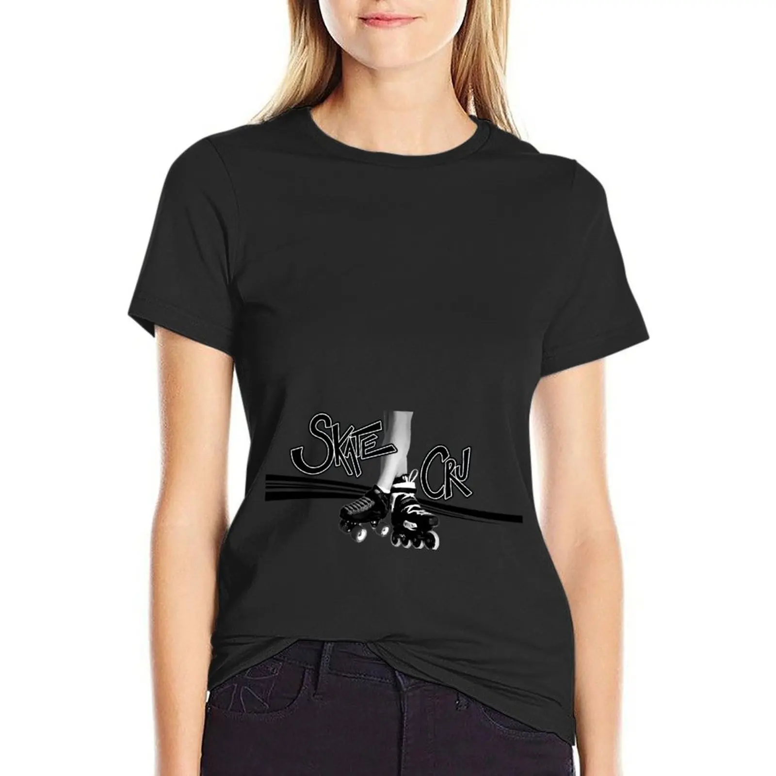 

Skate Cru black logo lines back tops T-Shirt Female clothing graphics summer top Women clothing