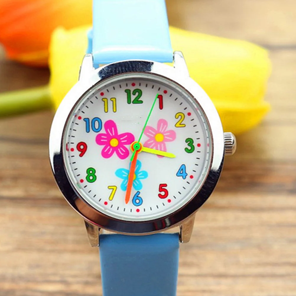 ساعة كارتون رقمية بنمط الزهرة الزرقاء، حركة كوارتز متينة، حزام مريح كهدية عيد الميلاد #5