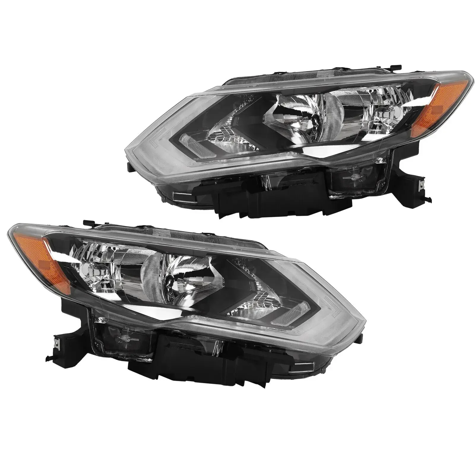 Halogen Headlights Headlamps W/ LED DRL Assembly Set Clear Lens Left+Right For 2017-2020 Nissan Rogue 2018 260606FL0A 260106FL0A