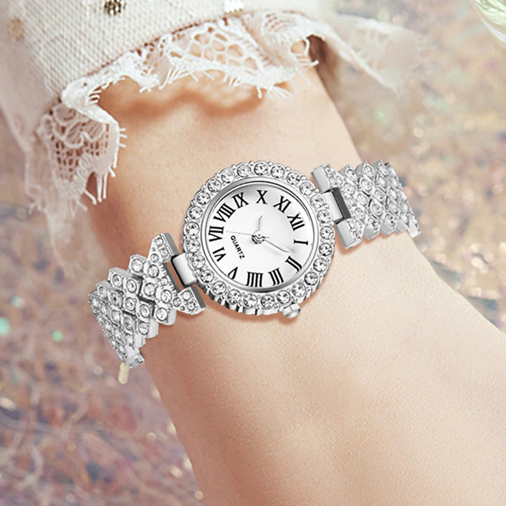 6-teiliges Luxus-Set: Trendige Quarzuhr mit römischen Ziffern, Armband, Halskette und Ohrringe – Perfektes Geschenk für Freunde oder Mütter – Detail 4