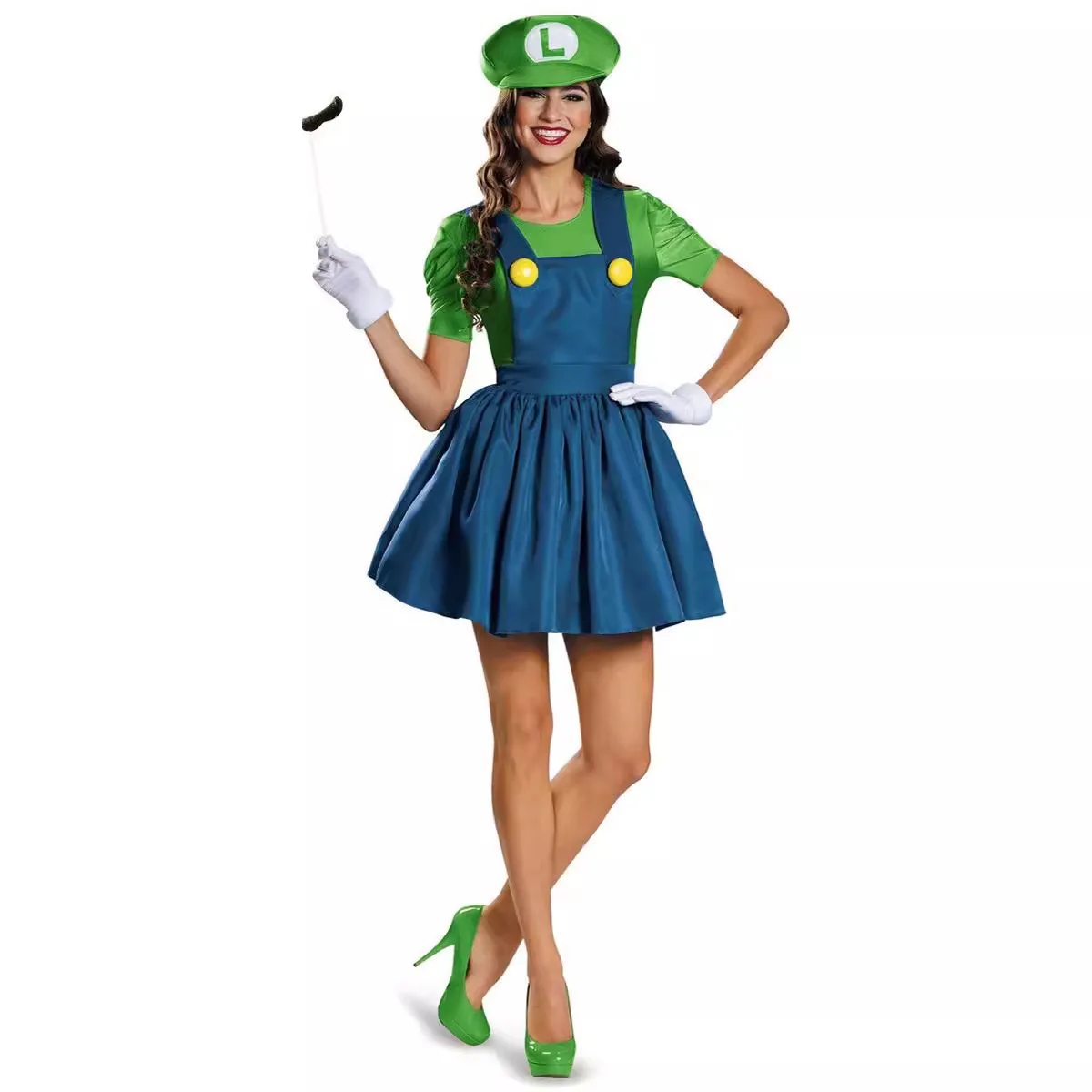 Super Luigi Brothers Plumber Cosplay Costumes Skirt Hat Caps Set Halloween Carnival Party Costume Props for Women Adults - Image 3